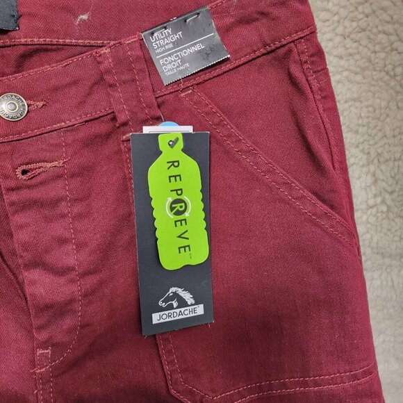 Jordache High Rise Utility Straight Leg Burgundy Jeans Size 12 Button Fly - Picture 5 of 5